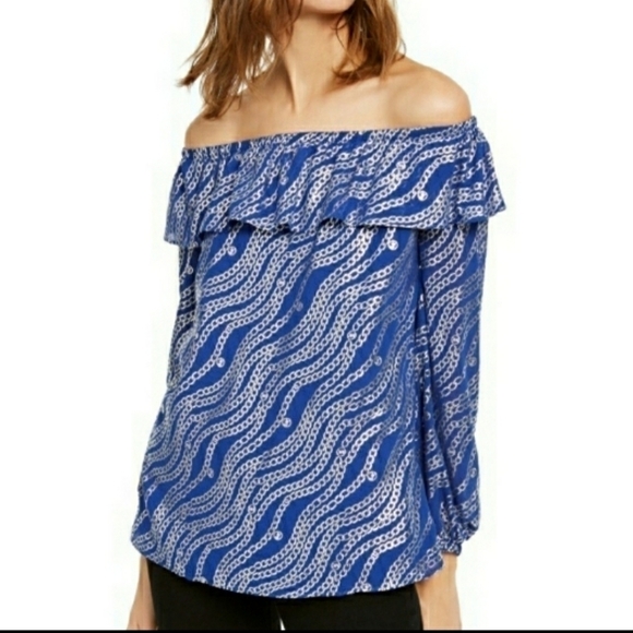 Michael Michael Kors Metallic Chain Link Print Off the Shoulder Top Size 1X - Picture 2 of 11